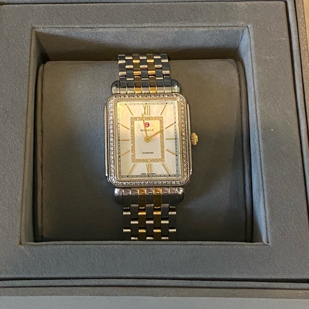 Michele Deco II Diamond Dial Watch Case + Deco II Mid 16mm Bracelet Watchband